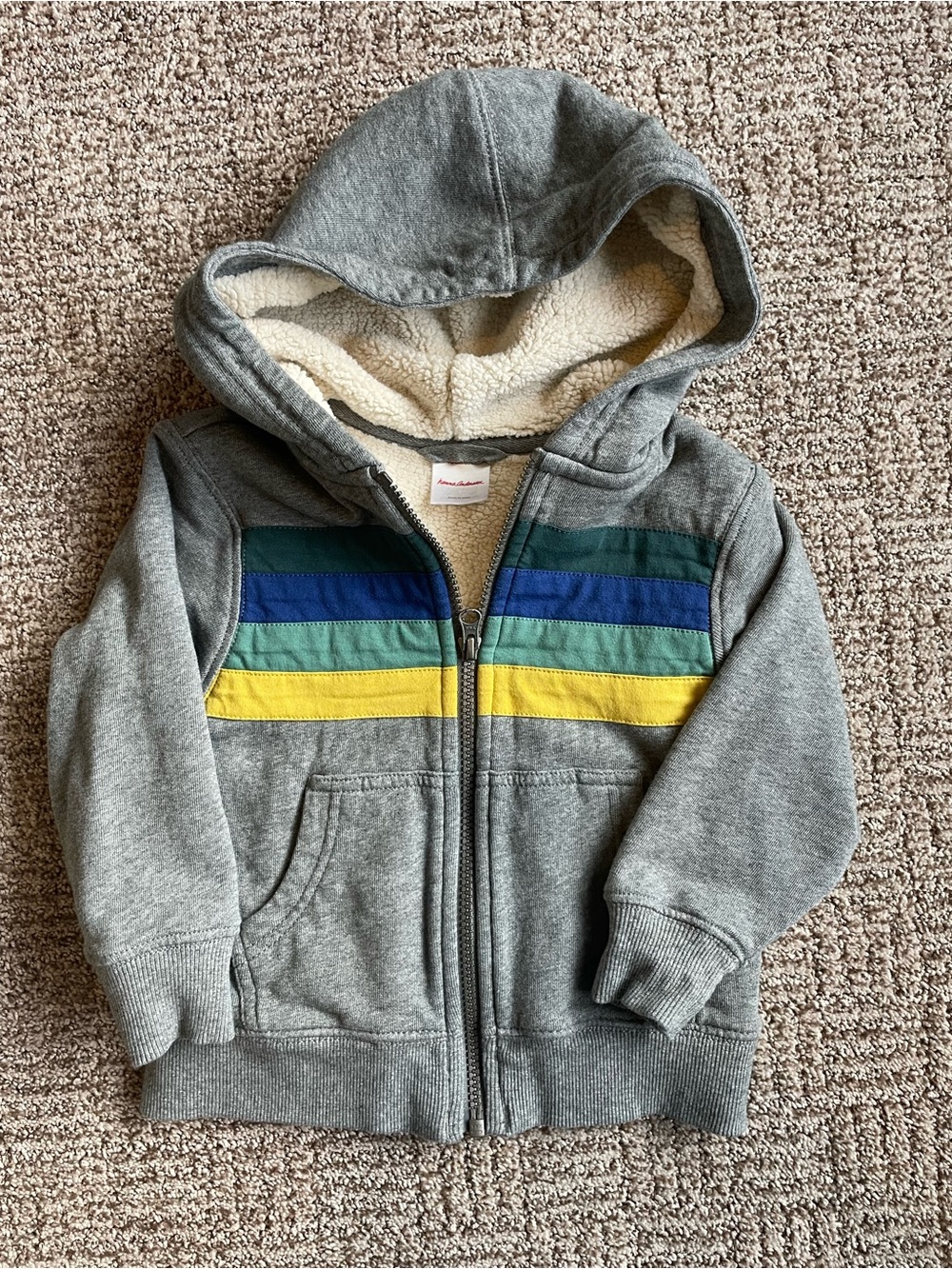 Kids Grey Hooded Jacket with Color Stripe Detail